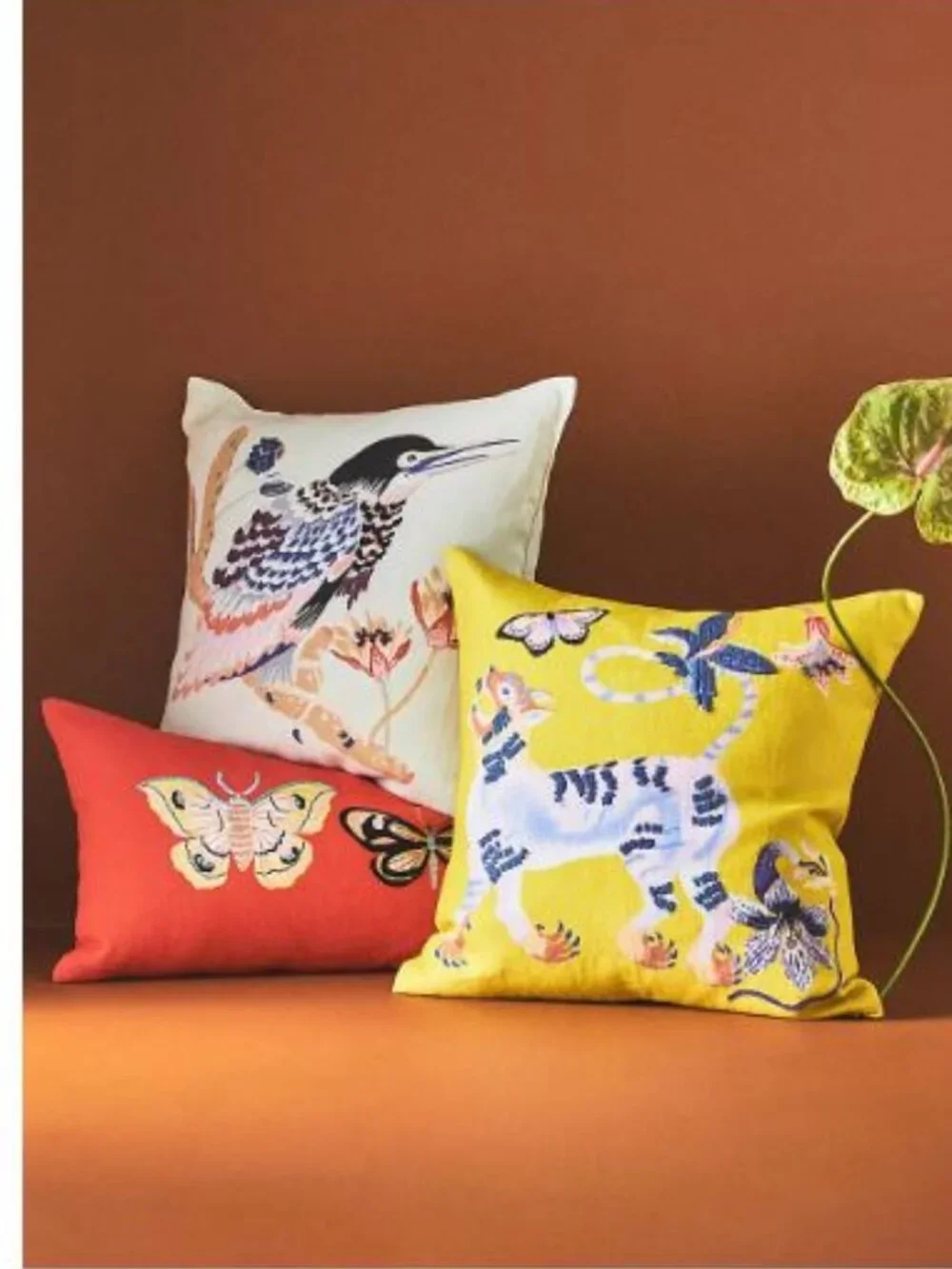 Anthropologie Sarah Gordon Embroidered Pillow in Orange - Butterfly - NWOT